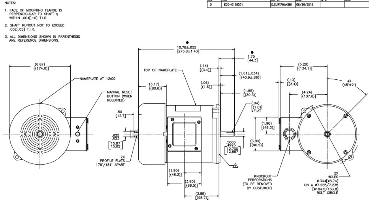 C346 Century 3-Phase 1/2 Hp 1800 RPM 208-230/460V TEFC 56N Frame Auger Motor 6 C346 Century 3-Phase 1/2 Hp 1800 RPM 208-230/460V TEFC 56N Frame Auger Motor - Image 4