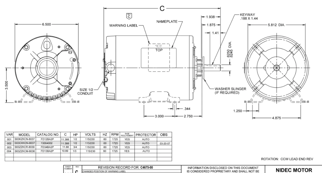 FD34BA2P Nidec 3/4 HP 1800 RPM ( 1 Speed) 115/230V 56 Frame TEAO Farm Fan Motor 4 FD34BA2P Nidec 3/4 HP 1800 RPM ( 1 Speed) 115/230V 56 Frame TEAO Farm Fan Motor - Image 2
