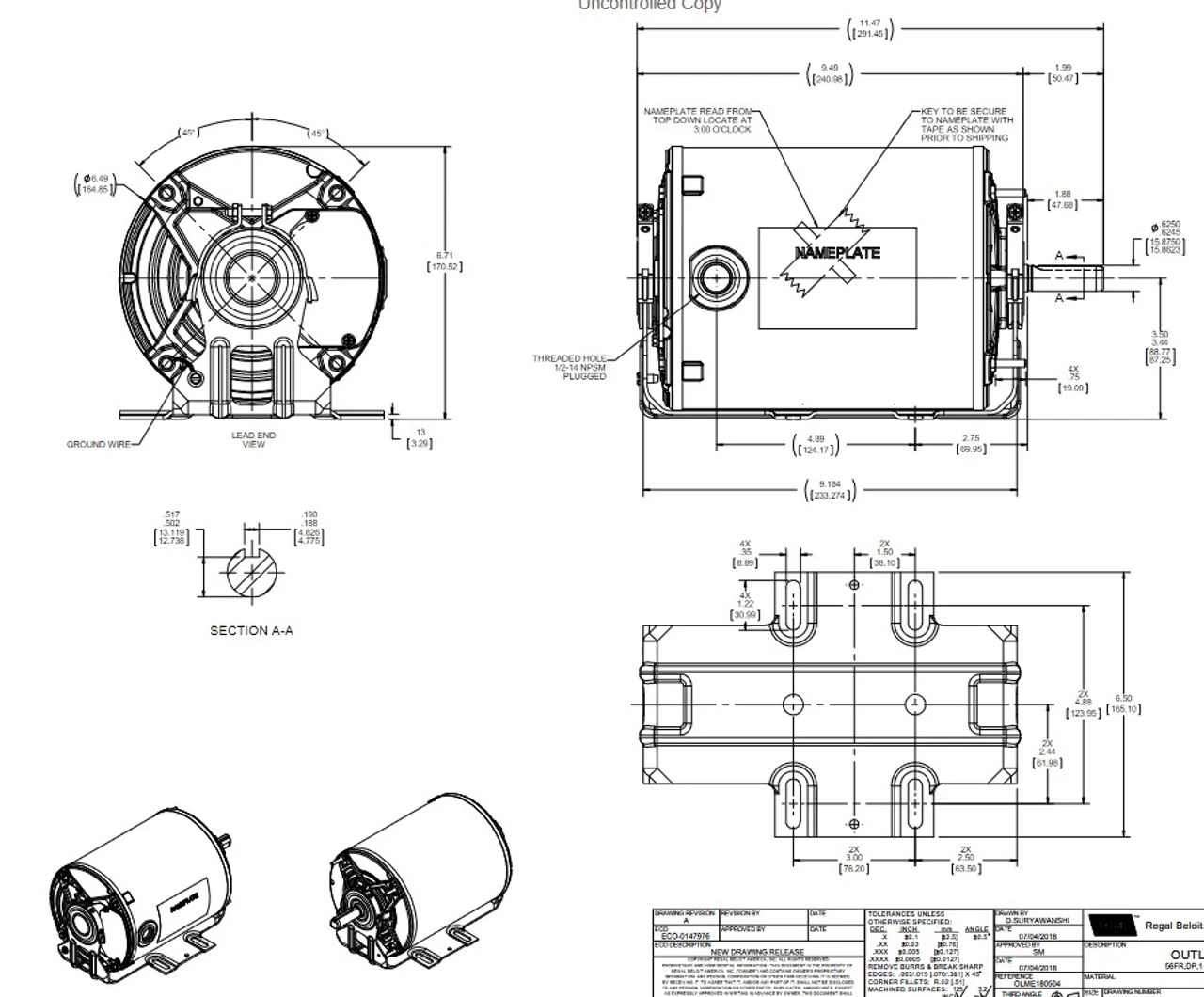F502V1 Century 1/2 Hp 1800 RPM 115/230V TEAO 56 Frame Belt Drive Motor 6 F502V1 Century 1/2 Hp 1800 RPM 115/230V TEAO 56 Frame Belt Drive Motor - Image 4