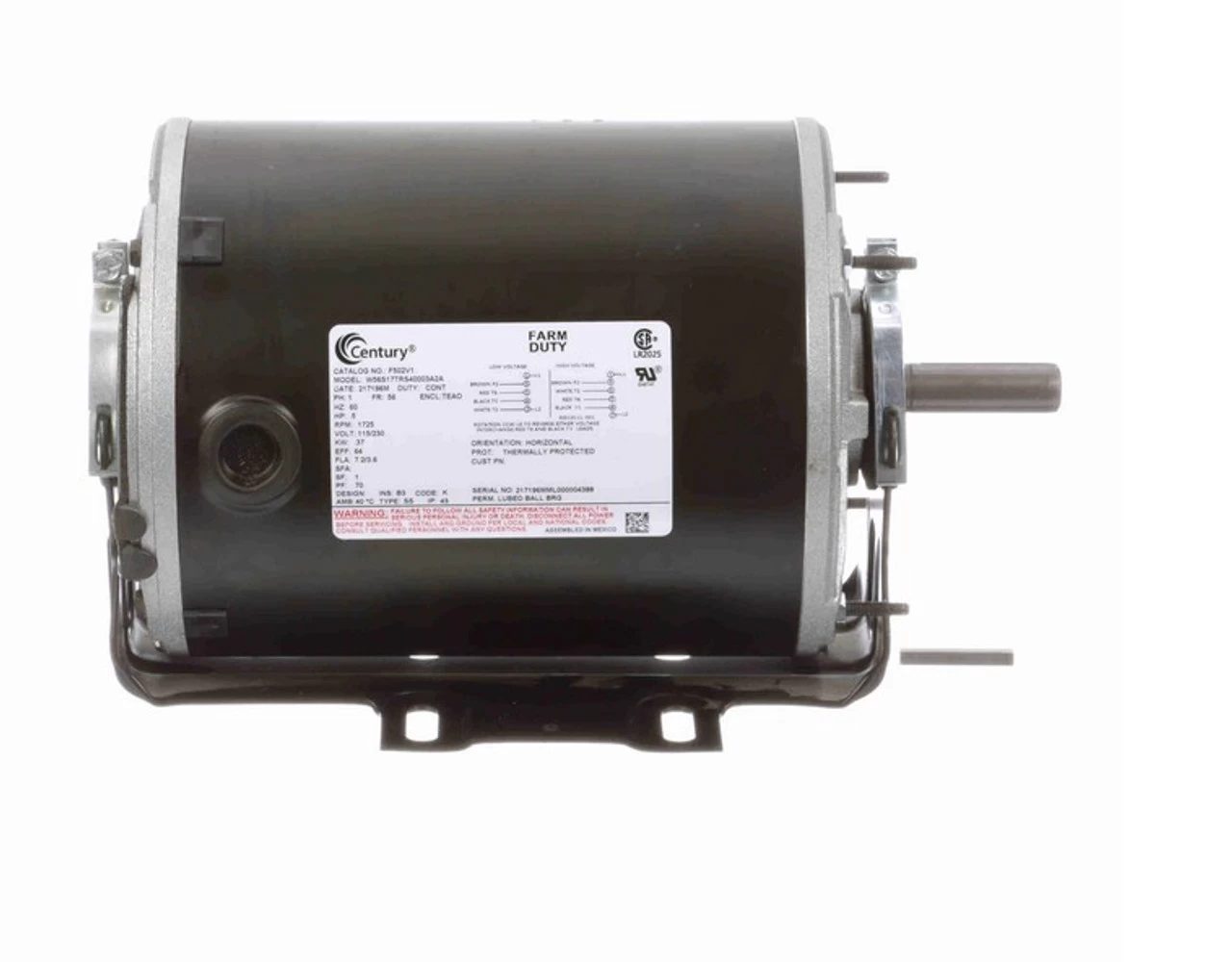 F502V1 Century 1/2 Hp 1800 RPM 115/230V TEAO 56 Frame Belt Drive Motor 5 F502V1 Century 1/2 Hp 1800 RPM 115/230V TEAO 56 Frame Belt Drive Motor - Image 3